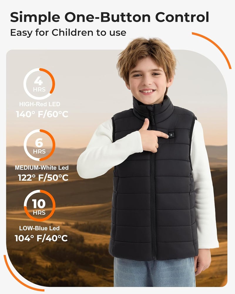 Glaais Kids Heated Vest with 7.4V 12000mAh Battery Pack Included, Warmer Youth Electric Heating Vest for Boys & Girls - Image 3